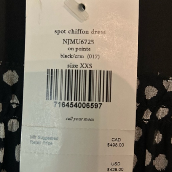 NWT Kate Spade Spot Chiffon Dress Black & Cream Size xxs - Picture 6 of 8
